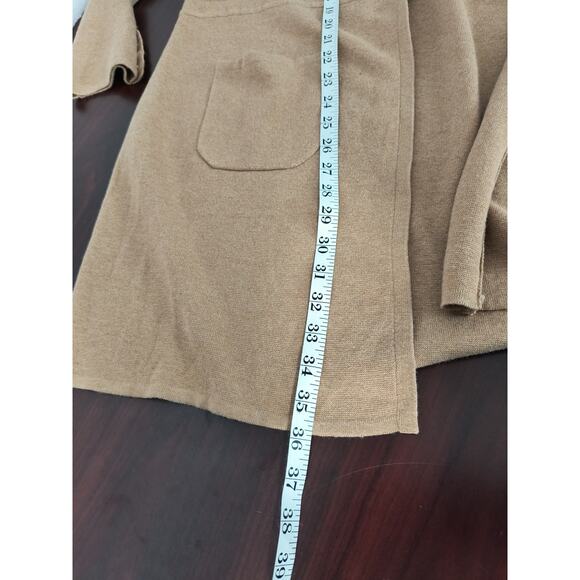 Talbots Longline Knit Cardigan Wmn's Size MP Tan Long Sleeve Pockets Open Front - Picture 7 of 13
